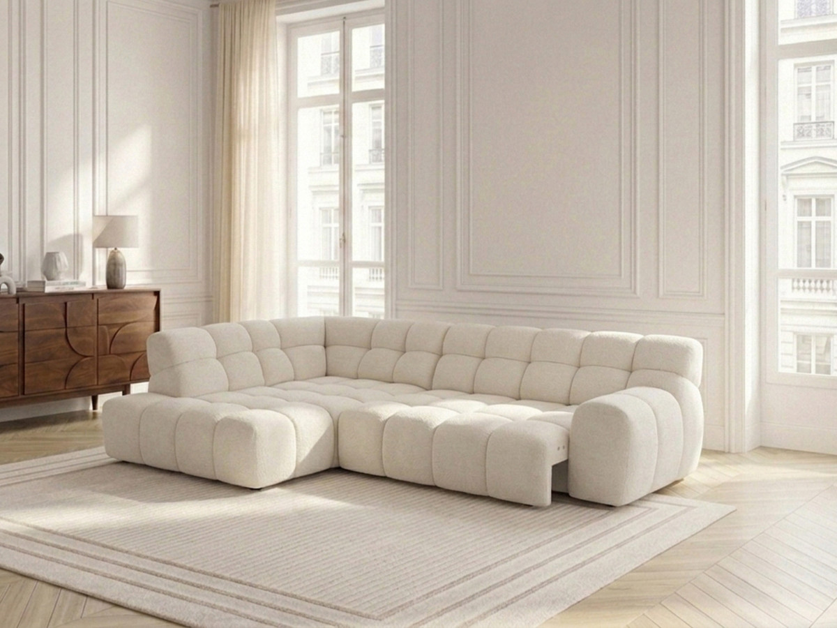 Bobochic Andre Ecksofa mit Schlaffunktion Chenille Weiß Ecke links