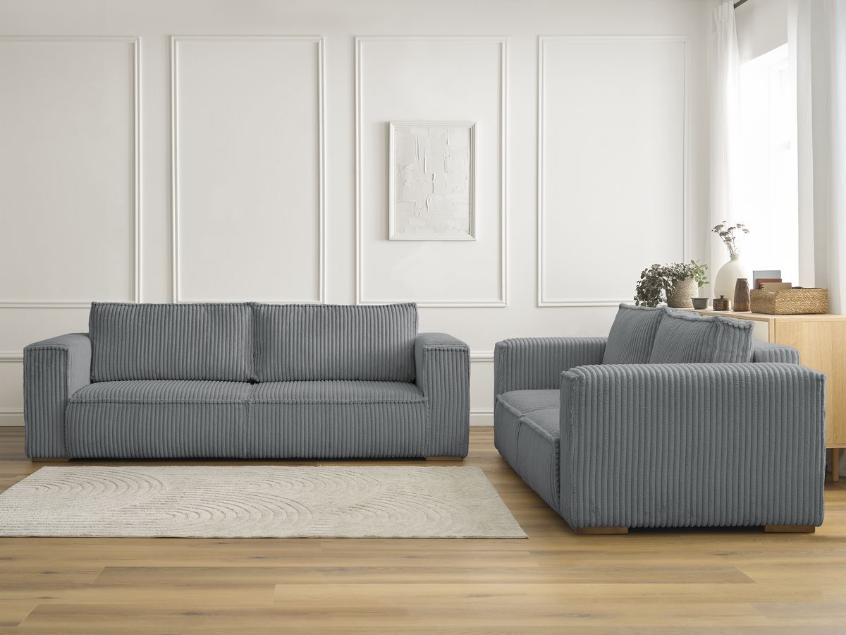 Bobochic Chelsea Sofa 5-Sitzer Breitcord weich Dunkelgrau