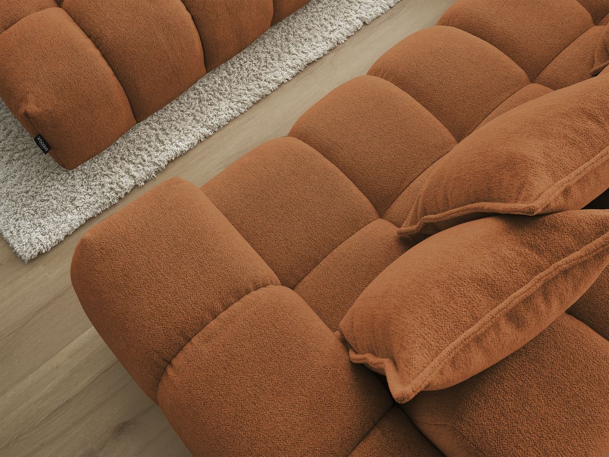Bobochic Everest Ecksofa mit Schlaffunktion und Pouf, 10 Kissen Melange-Stoff Orange Ecke links