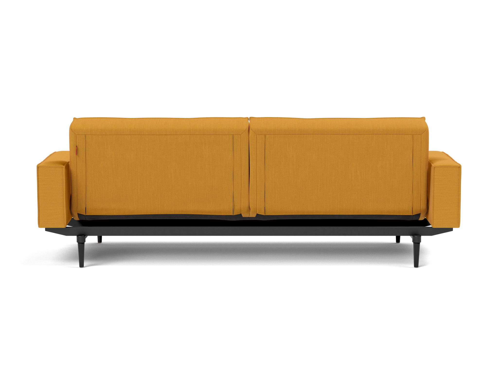 Schlafsofa Splitback mit Armlehnen Flachgewebe Elegance 507-Burned-Curry Beine Styletto Eiche schwarz