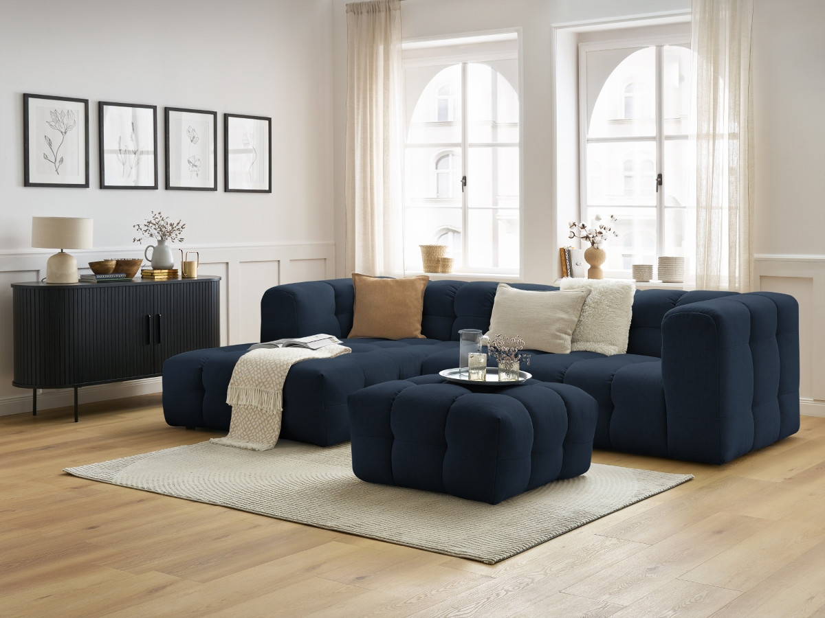 Bobochic Cloud Ecksofa mit Pouf 288 × 184 cm Stoff Dunkelblau Ecke links