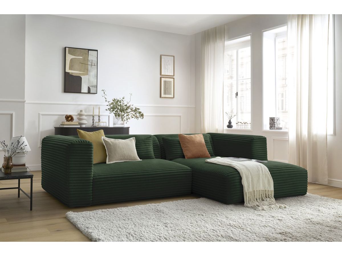 Bobochic Harry Ecksofa Breitcord weich Grün Ecke rechts