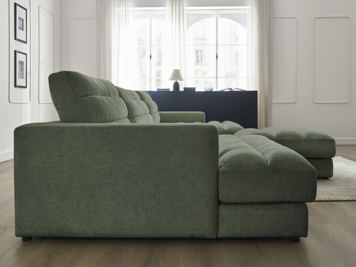 Bobochic Sierra Wohnlandschaft mit Pouf Strukturstoff Dunkelgrün