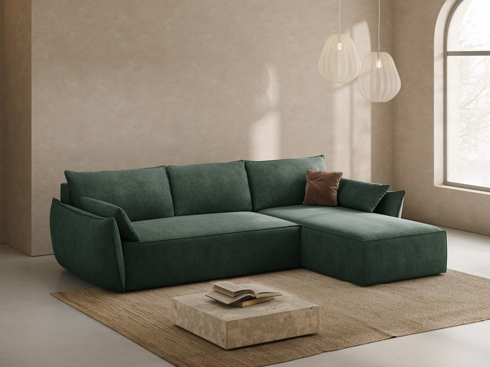 Micadoni Kaelle Ecksofa 4-Sitzer mit Schlaffunktion Rechts Chenille Over The Horizon Flaschengrün