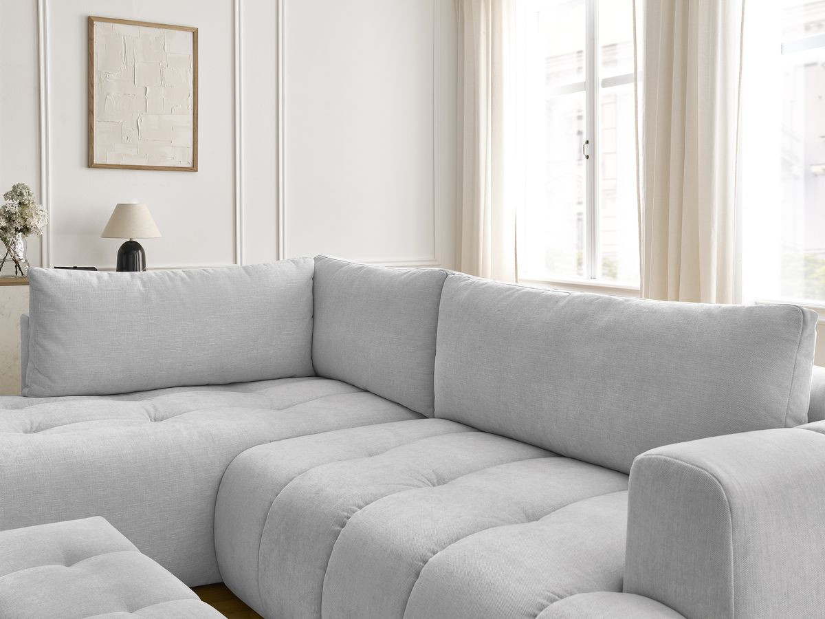 Bobochic Fuji Ecksofa mit Schlaffunktion und Bettkasten und Pouf 282 × 204 cm Stoff Hellgrau Ecke links