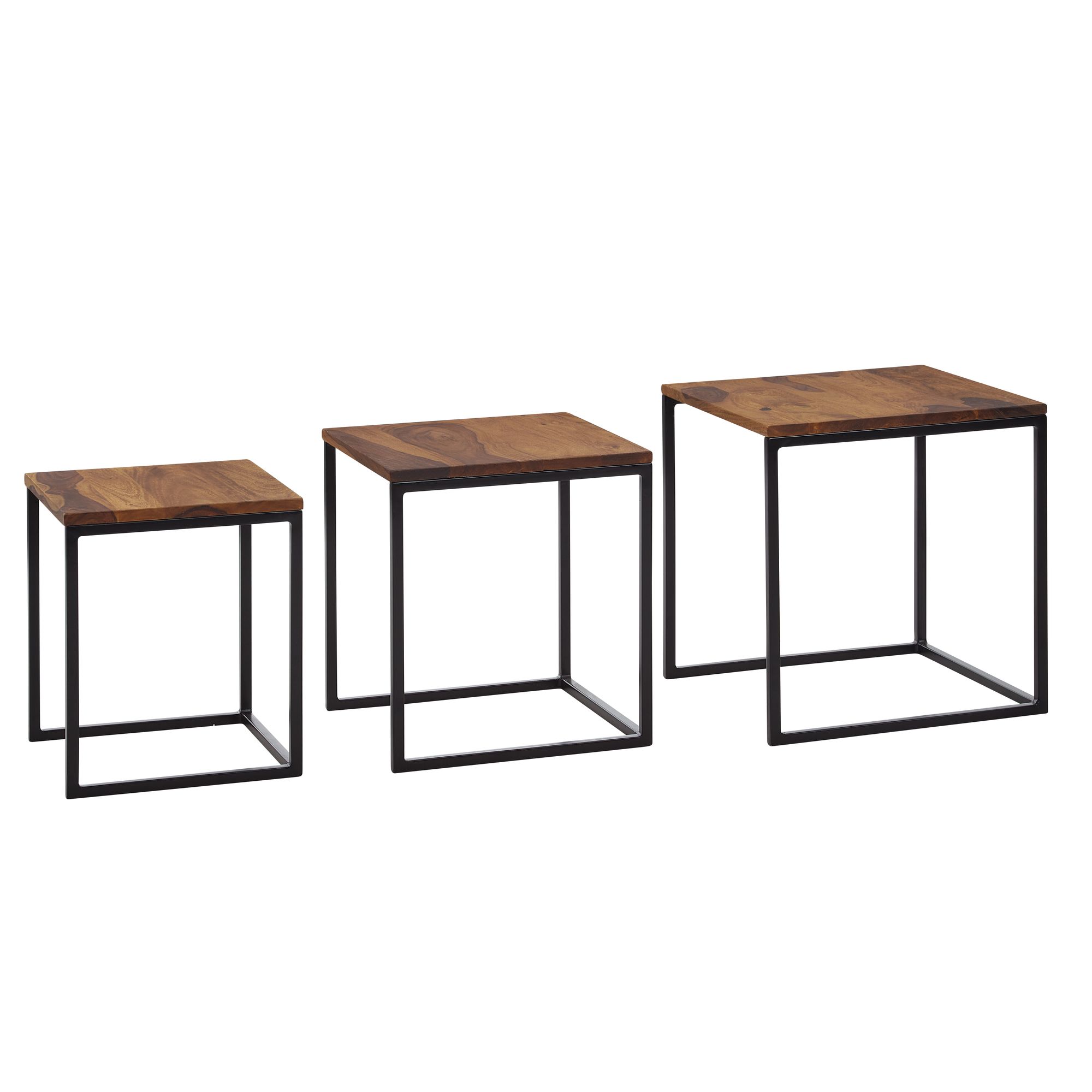 Satztisch 3er-Set Krysuvik Massivholz Dunkelbraun 40 × 40 × 42 cm