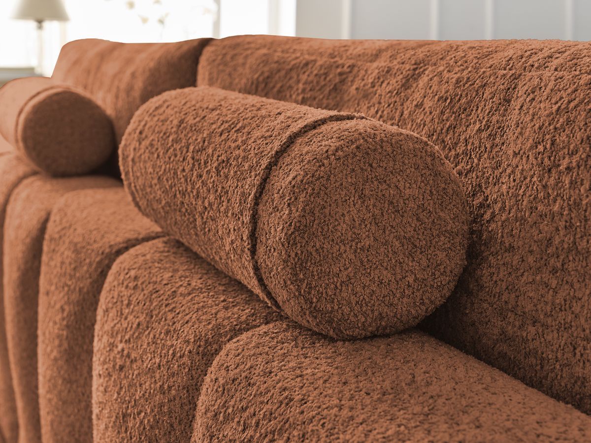 Bobochic Anakin Sofa 3-Sitzer mit Pouf, 2 Kissen Bouclé-Stoff Orange