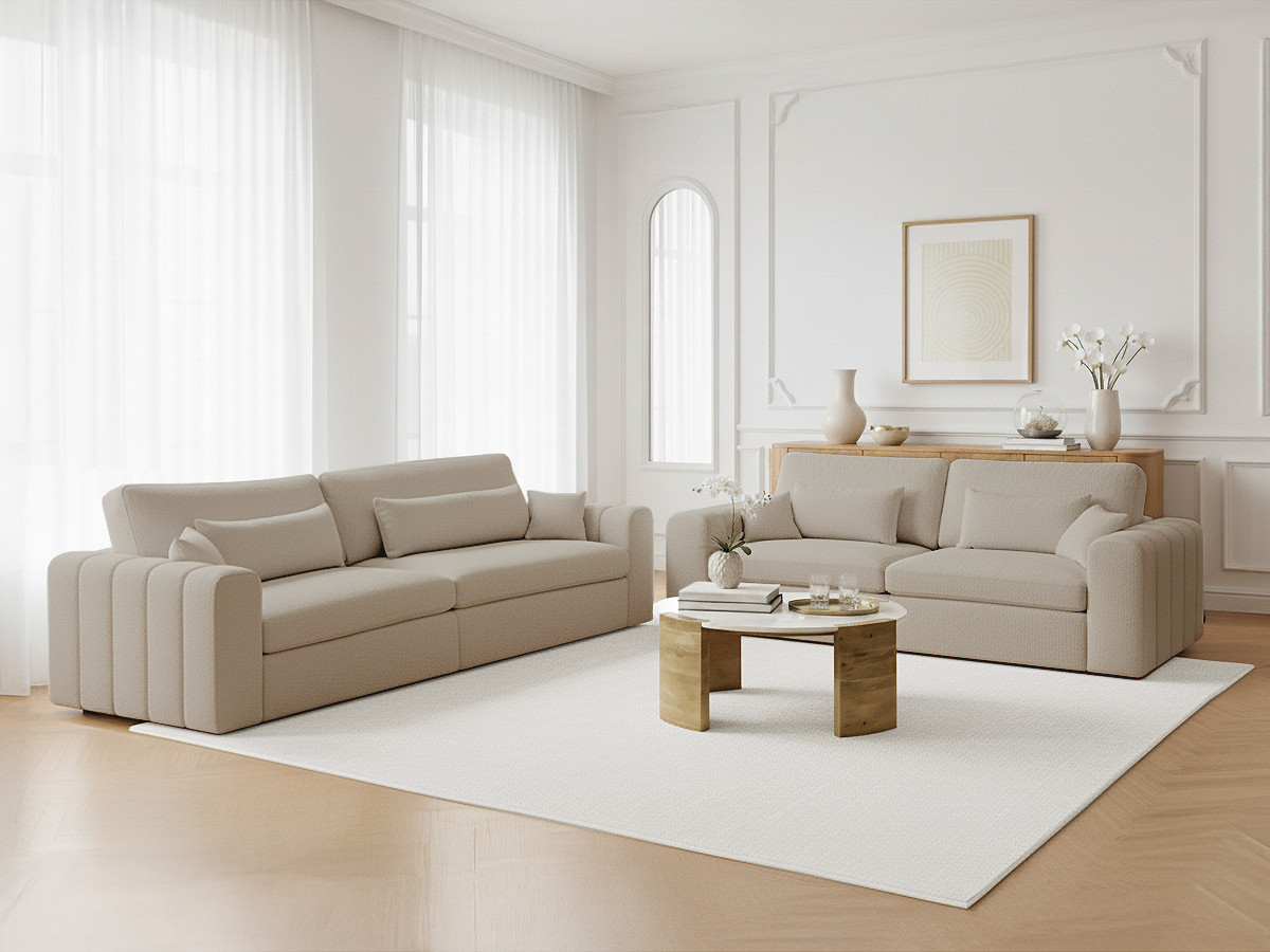 Bobochic Belmont Sofa 5-Sitzer Bouclé-Stoff Beige