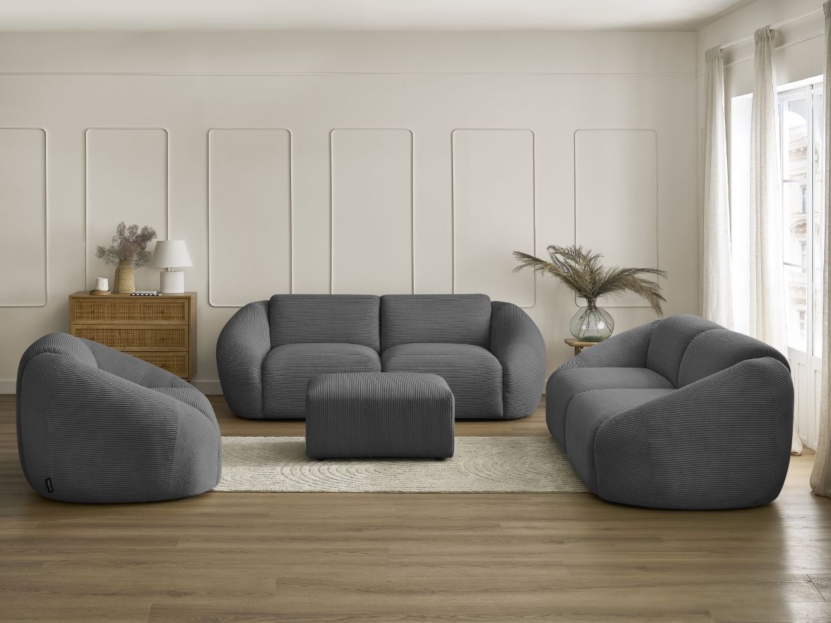 Bobochic Tina Sofa 7-Sitzer mit Pouf Cordsamt Dunkelgrau