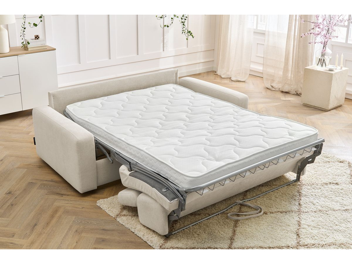 Bobochic Monaco Schlafsofa 3-Sitzer Stoff Beige, Liegefläche 140 × 190 cm