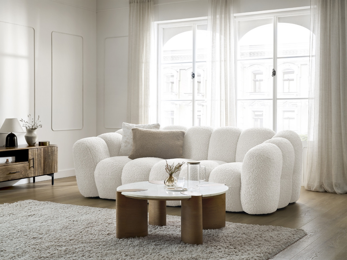 Bobochic Hippolyte Sofa 3-Sitzer Bouclé-Stoff Weiß