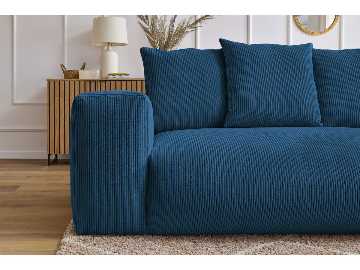 Bobochic Voltaire Ecksofa mit Pouf 268 × 214 cm Cordsamt Dunkelblau Ecke rechts