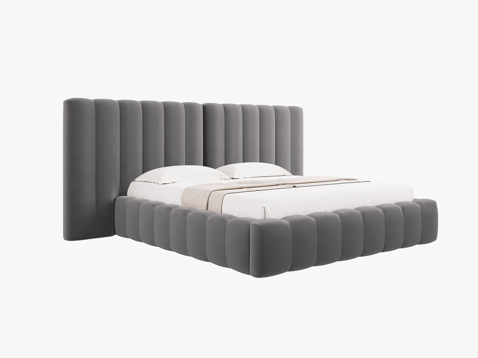 Micadoni Bett Kelp mit Doppelkopfteil Samt Bluvel Grau