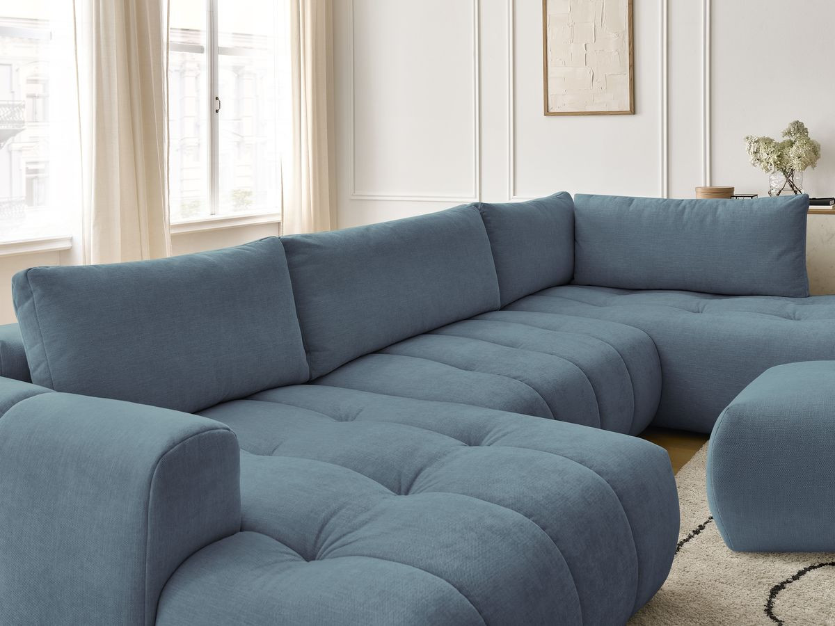Bobochic Fuji Wohnlandschaft mit Pouf Stoff Hellblau Ecke links