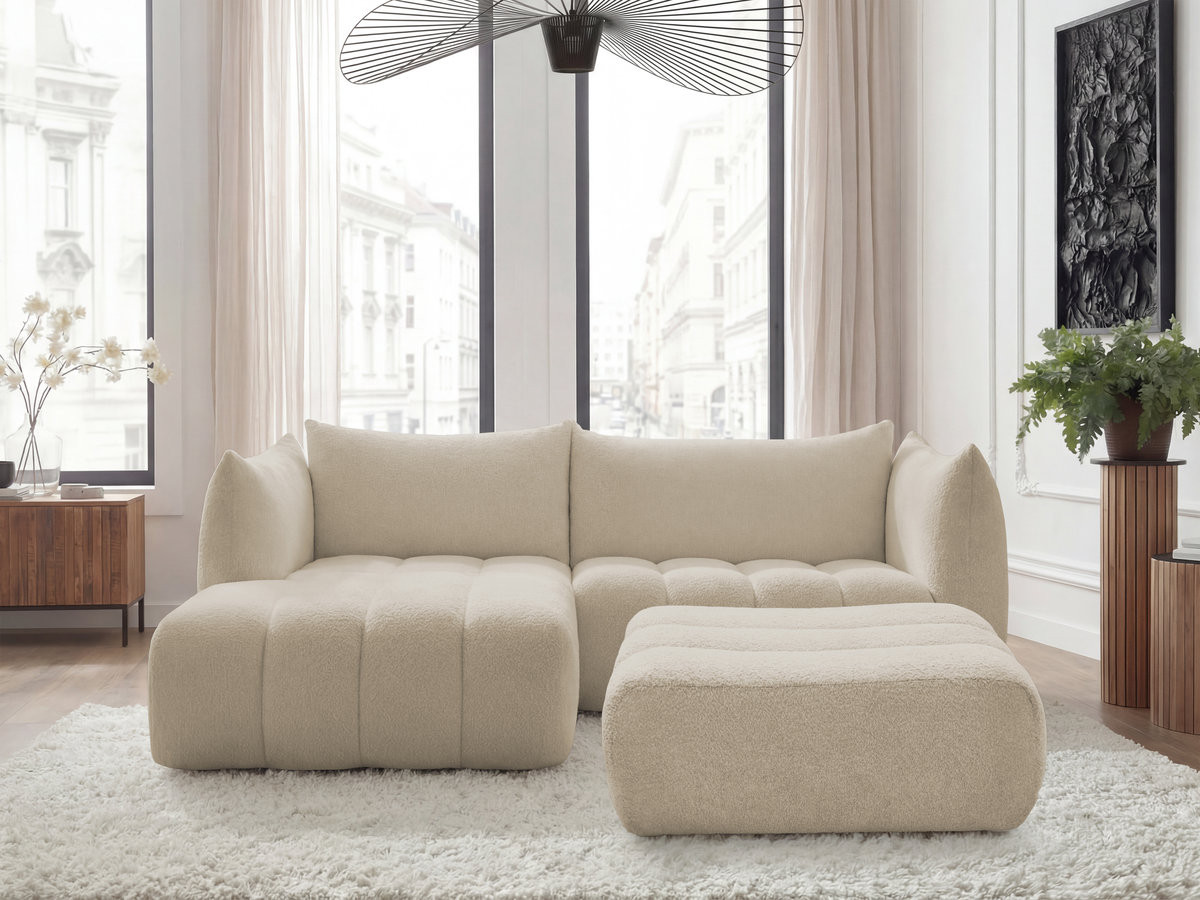 Bobochic Azra Ecksofa mit Pouf 262 × 178 cm Bouclé-Stoff Beige Ecke links