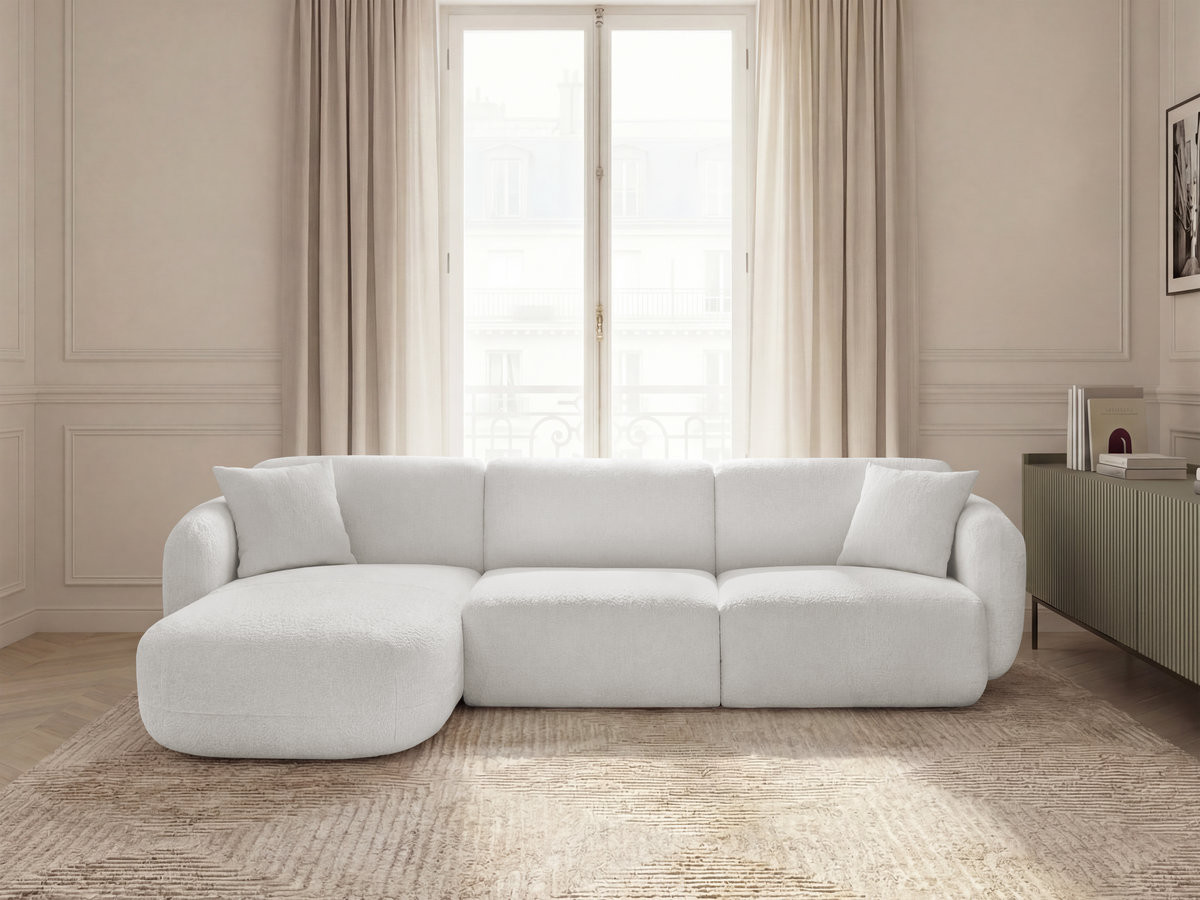 Bobochic Anda Ecksofa 292 × 163 cm Chenille Weiß Ecke links