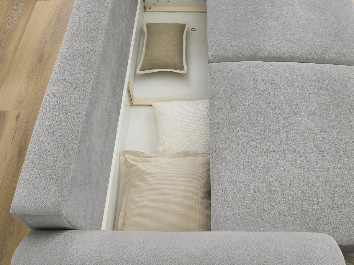 Bobochic Lucien Schlafsofa 3-Sitzer mit Bettkasten Stoff Hellgrau