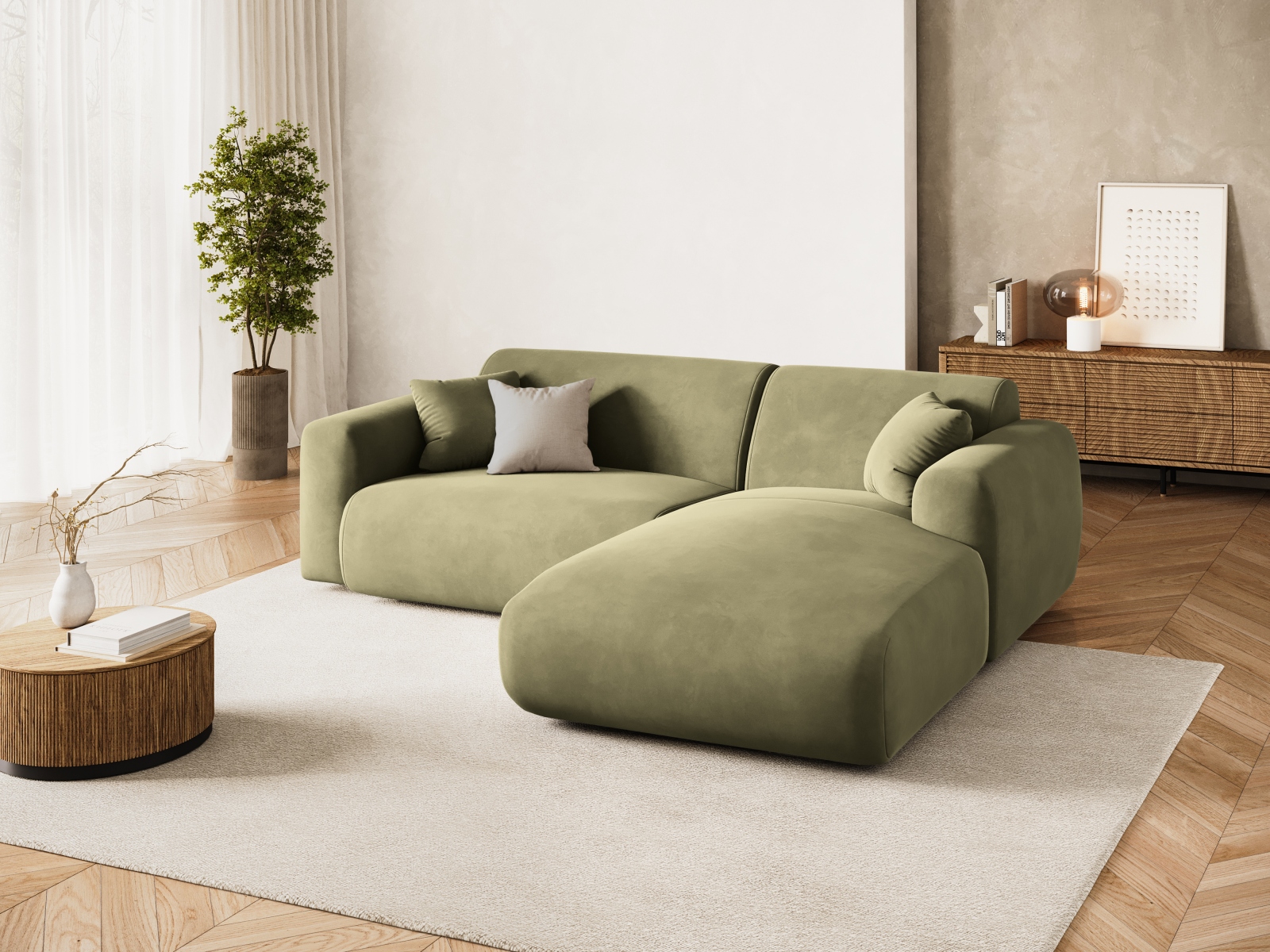 Cosmopolitan Design Ecksofa Nolio 4-Sitzer kleine Version Samt Casino Hellgrün Rechts