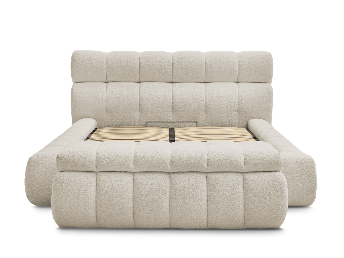 Bobochic Mont-blanc Polsterbett mit Bettkasten mit Bettbank Bouclé-Stoff Beige, Liegefläche 140 × 190 cm