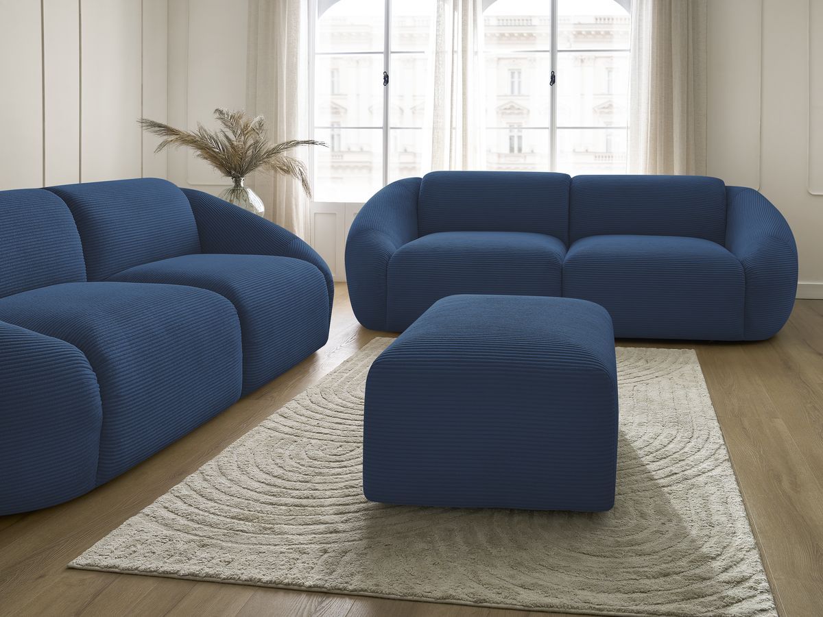 Bobochic Tina Sofa 7-Sitzer mit Pouf Cordsamt Dunkelblau