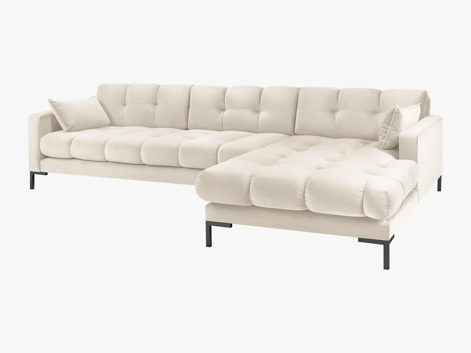 Micadoni Ecksofa Mamaia 5-Sitzer Rechts Samt Bluvel Helles Beige schwarze Beine