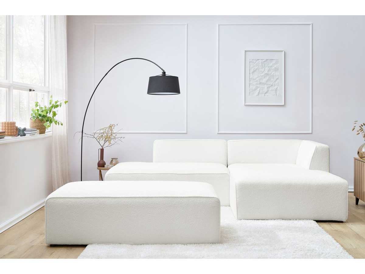 Bobochic Megeve Ecksofa mit Schlaffunktion und Pouf Bouclé-Stoff Weiß Ecke rechts