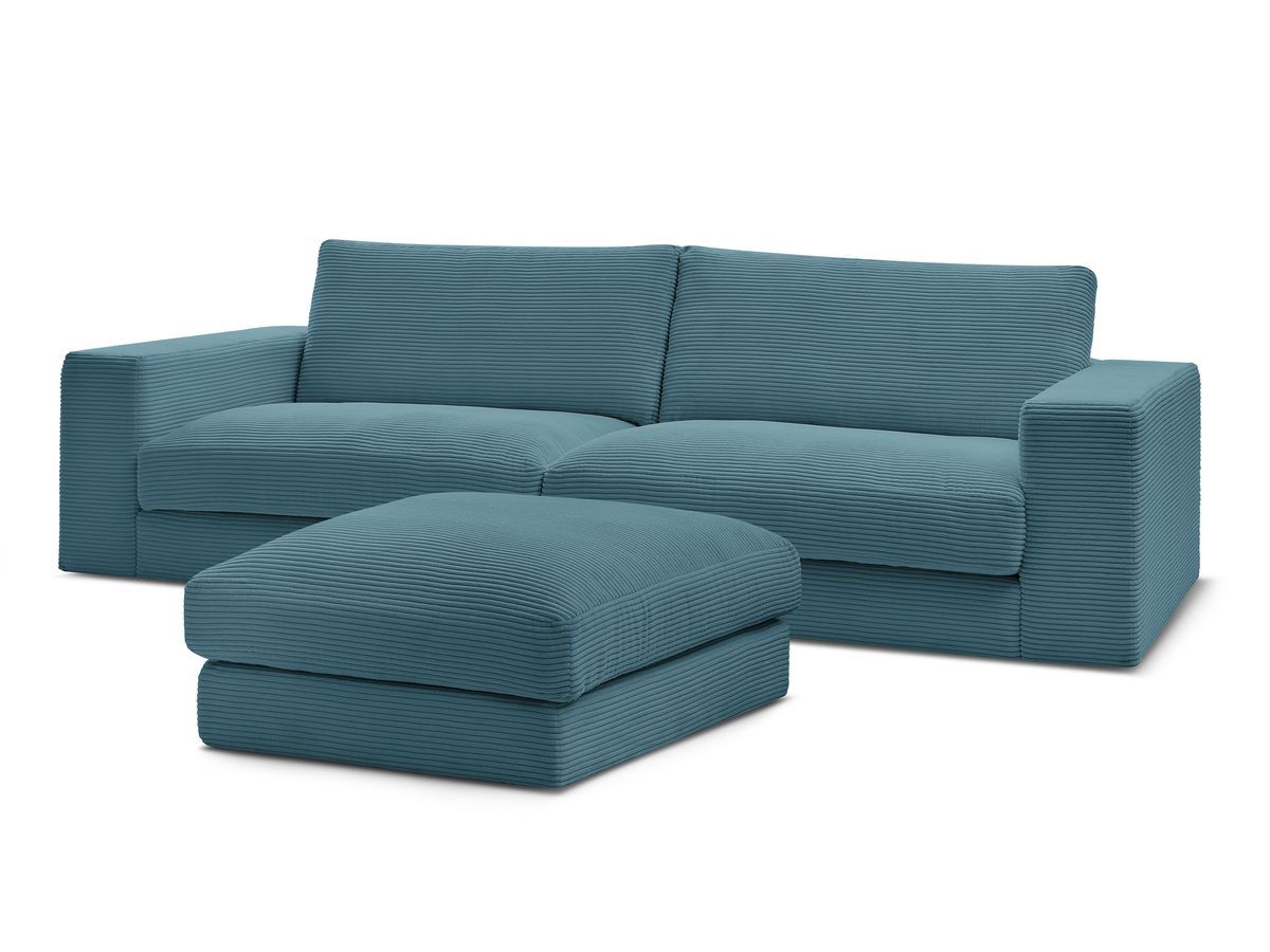 Bobochic Leonard Sofa 4-Sitzer mit Pouf 234 × 109 cm Cordsamt Hellblau