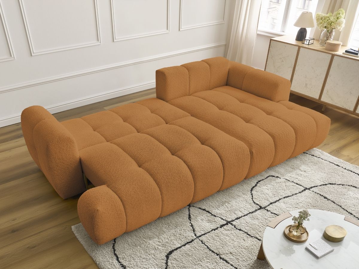 Bobochic Fuji Ecksofa mit Schlaffunktion und Bettkasten 292 × 160 cm Bouclé-Stoff Gelb Ecke rechts