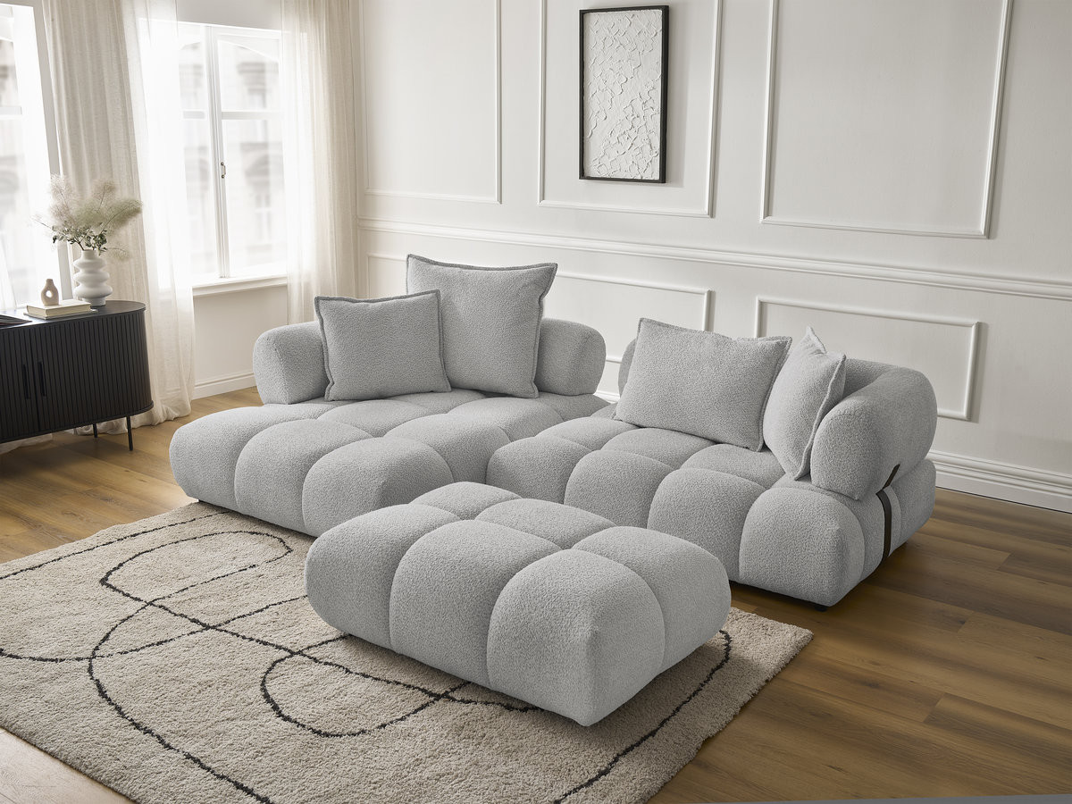 Bobochic Alya Ecksofa mit Pouf Bouclé-Stoff Hellgrau Ecke links