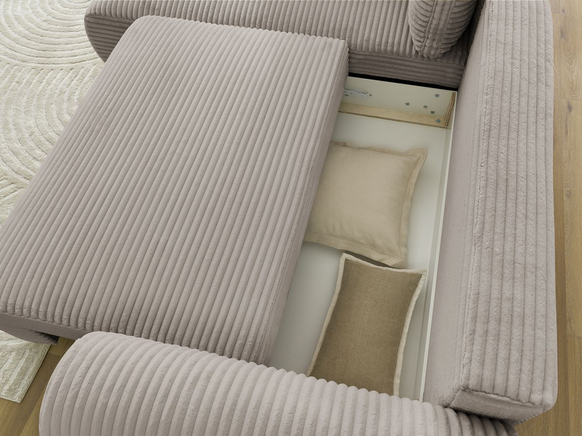 Bobochic Lucien Ecksofa mit Schlaffunktion und Bettkasten 296 × 198 cm Breitcord weich Taupe Ecke links
