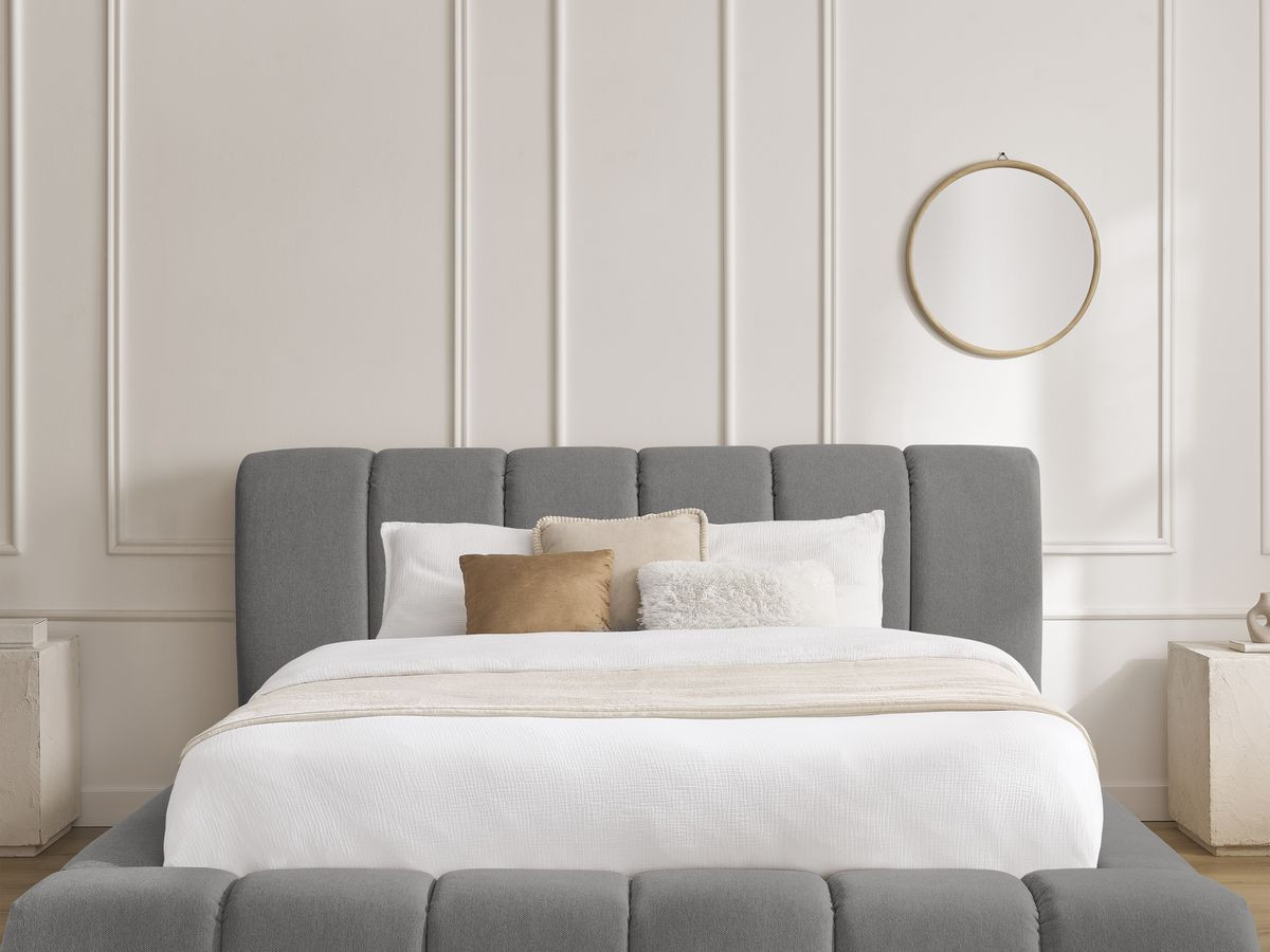Bobochic Denali Polsterbett mit Bettkasten Stoff Dunkelgrau, Liegefläche 180 × 200 cm