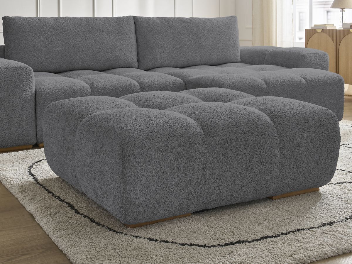 Bobochic Anakin Ecksofa mit Pouf, 2 Kissen Bouclé-Stoff Dunkelgrau