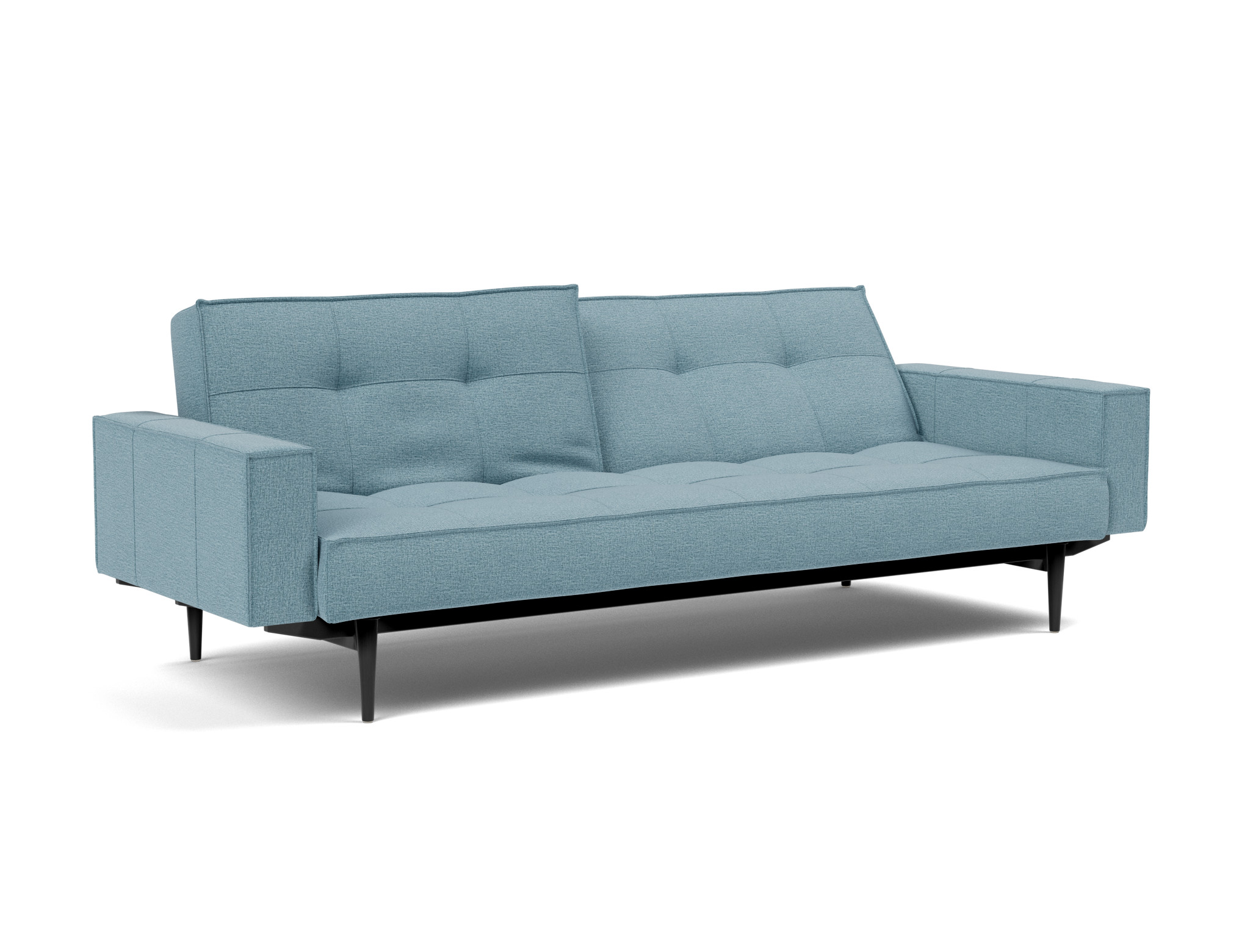 Schlafsofa Splitback mit Armlehnen Flachgewebe Mixed Dance 525-Light-Blue Beine Styletto Eiche schwarz