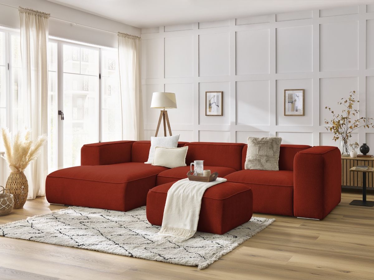 Bobochic Zephyr Ecksofa mit Pouf 349 × 165 cm Strukturstoff Orange Ecke links