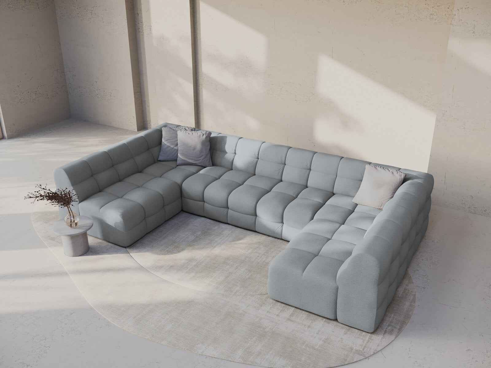 Micadoni Panorama-Sofa Kendal 7-Sitzer Strukturierter Stoff Platinum