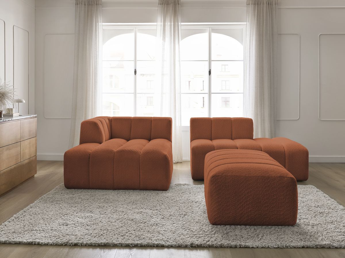 Bobochic Annecy Ecksofa mit Pouf Bouclé-Stoff Orange Ecke links