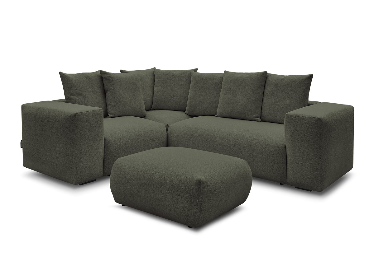 Bobochic Voltaire Ecksofa mit Pouf 268 × 214 cm Melange-Stoff Grün Ecke links