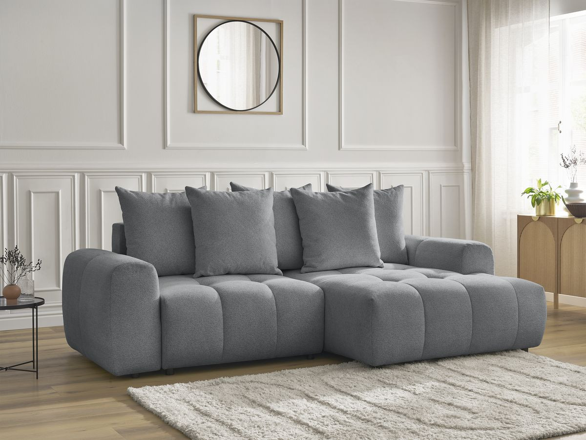 Bobochic Roxelane Ecksofa mit Schlaffunktion und Bettkasten 258 × 150 cm Melange-Stoff Dunkelgrau Ecke rechts