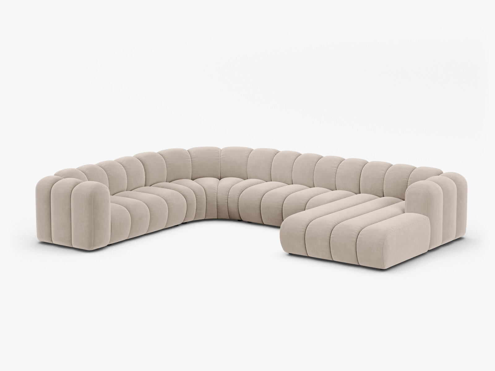 Micadoni Modulares Panorama Ecksofa Lupine 6-Sitzer Links Samt Salvador Beige