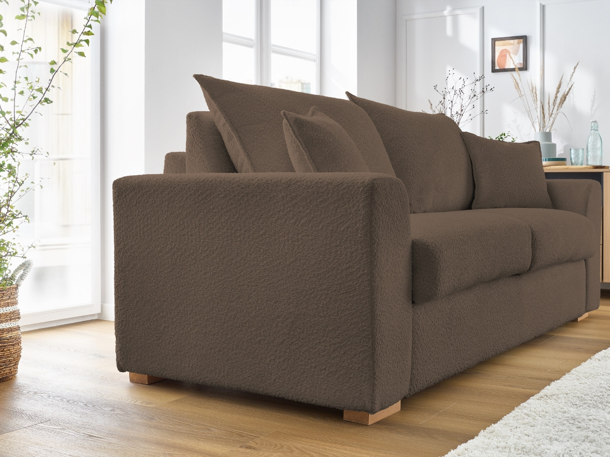 Bobochic Augustin Schlafsofa 3-Sitzer Bouclé-Stoff Braun, Liegefläche 140 × 200 cm
