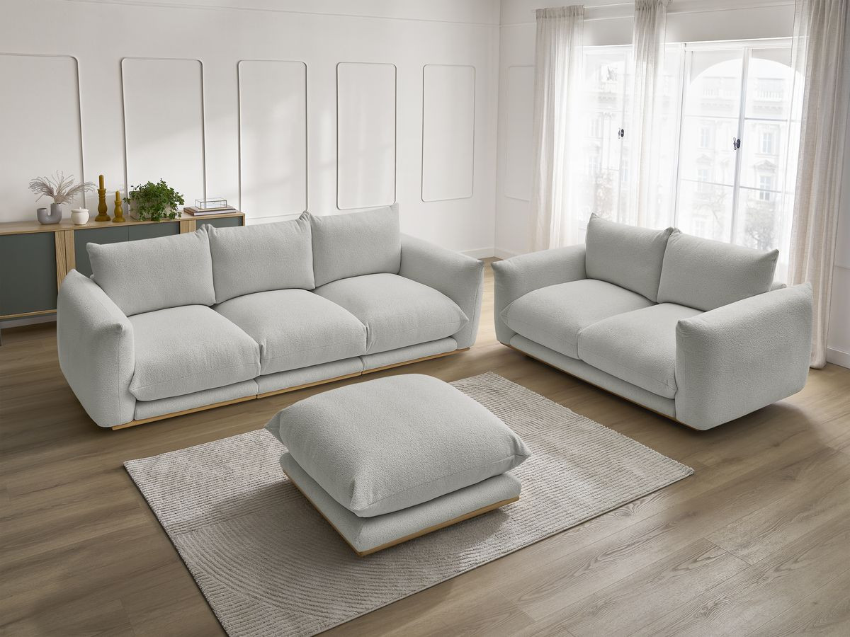 Bobochic Ernest Sofa 5-Sitzer mit Pouf Bouclé-Stoff Hellgrau