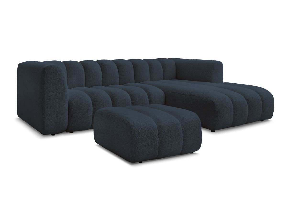 Bobochic Talia Ecksofa mit Pouf Bouclé-Stoff Dunkelblau Ecke rechts