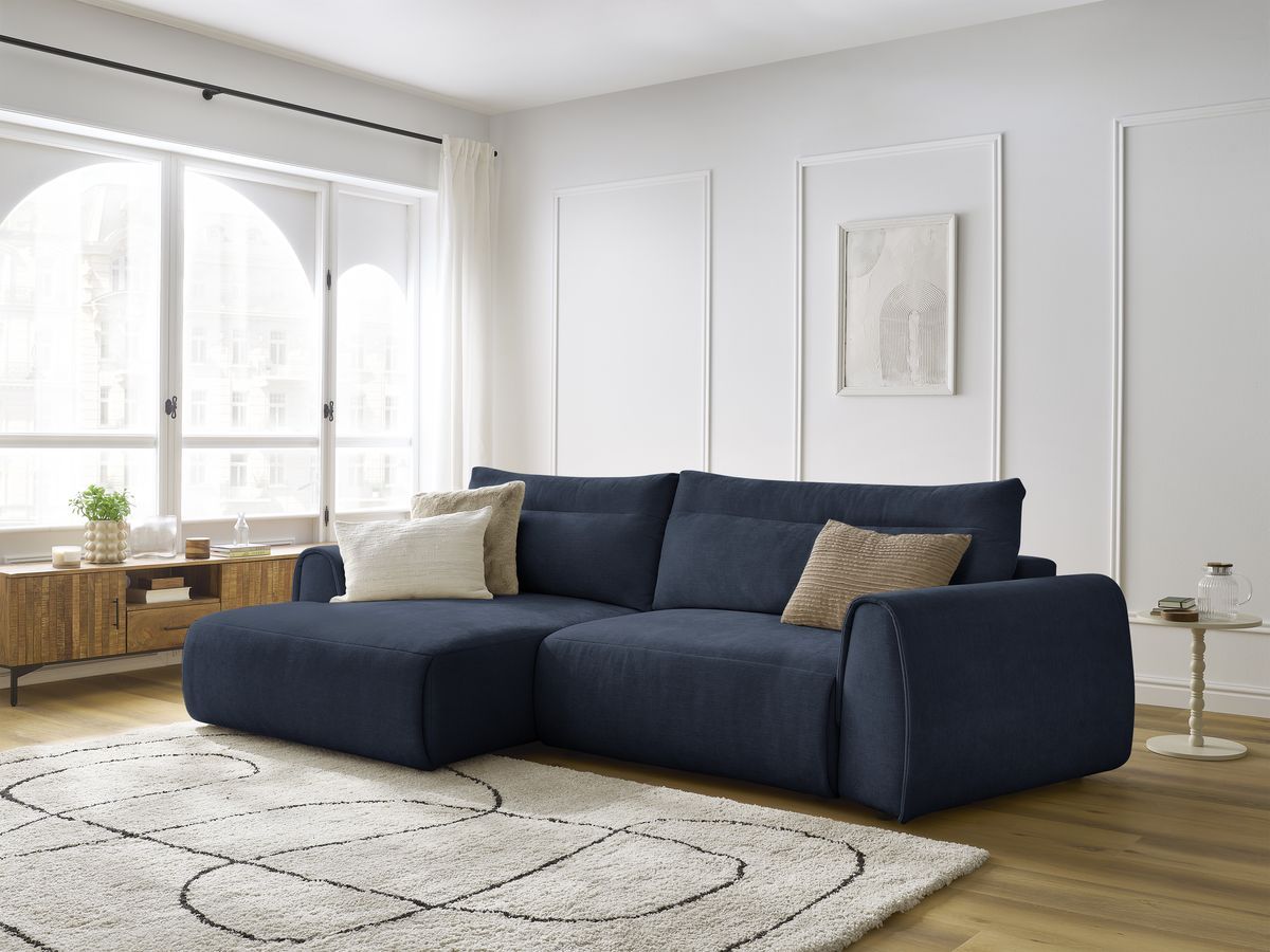 Bobochic Aden Ecksofa 293 × 152 cm Stoff Dunkelblau Ecke links
