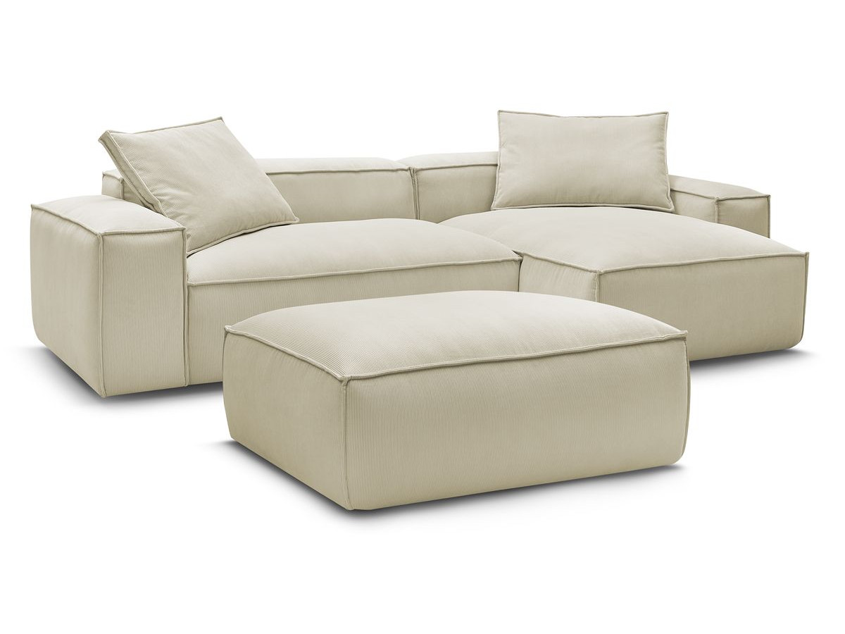 Bobochic Boheme Ecksofa mit Pouf Cordsamt Beige