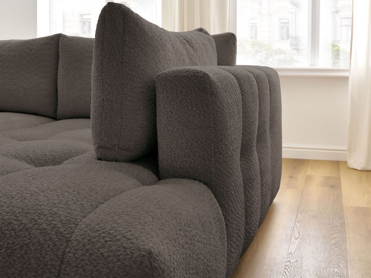 Bobochic Fuji Ecksofa mit Schlaffunktion und Bettkasten 282 × 204 cm Bouclé-Stoff Braun Ecke rechts