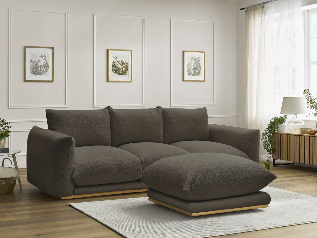Bobochic Ernest Sofa 3-Sitzer mit Pouf 266 × 106 cm Bouclé-Stoff Braun