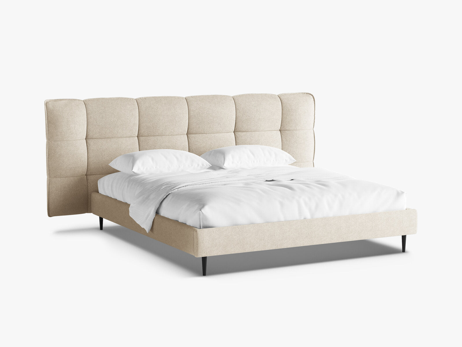Micadoni Stauraumbett mit Kopfteil Eric with legs Boucle Sicuro Helles Beige 180x200