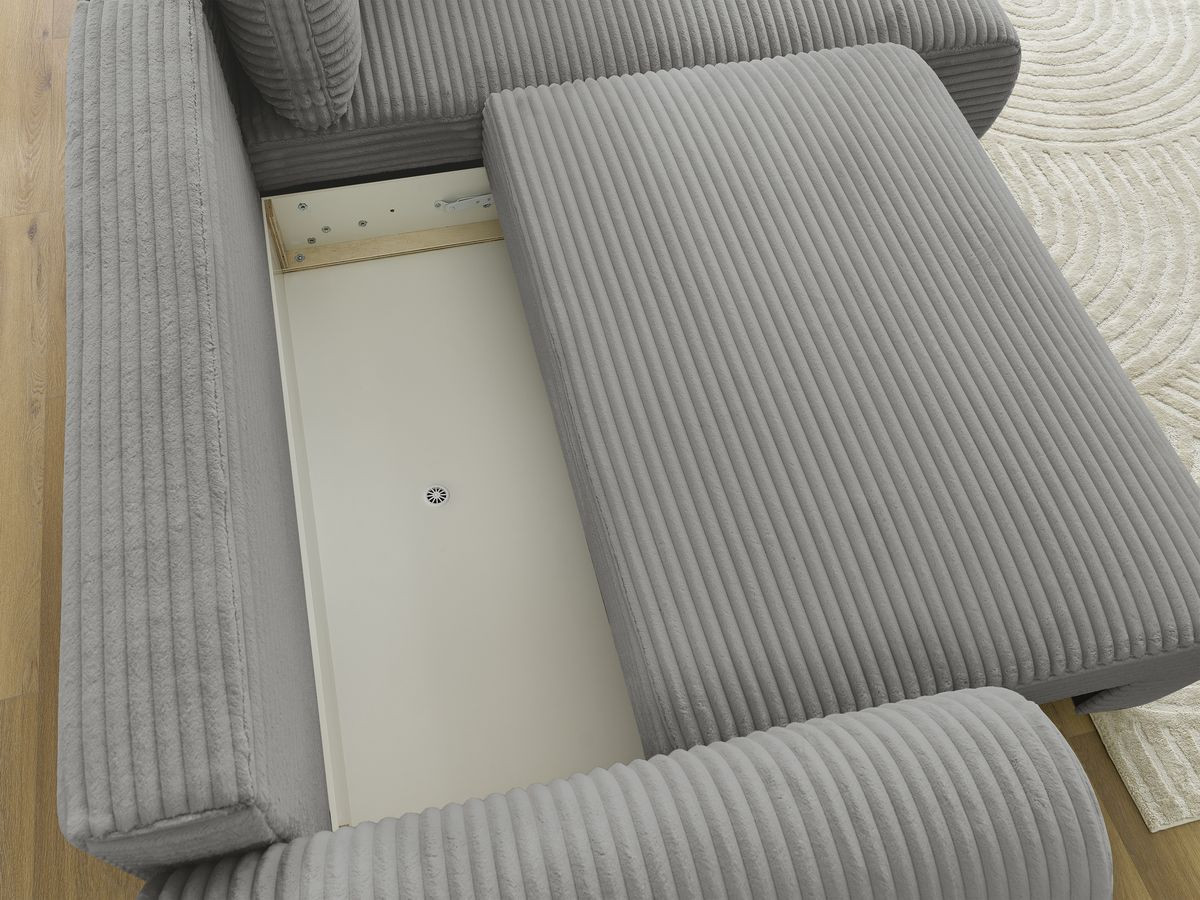 Bobochic Lucien Ecksofa mit Schlaffunktion und Bettkasten 296 × 198 cm Breitcord weich Dunkelgrau Ecke rechts