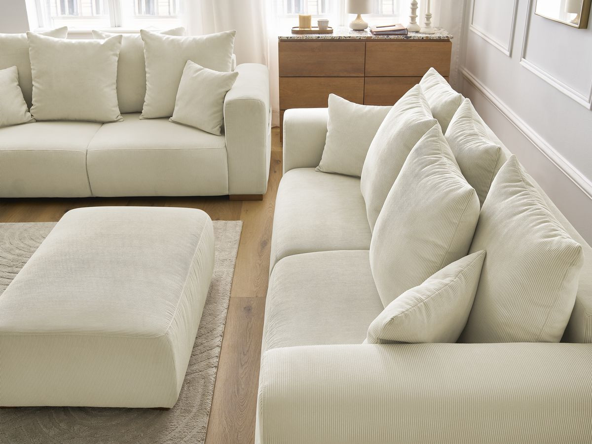 Bobochic Sidonie Sofa 6-Sitzer mit Pouf Cordsamt Beige