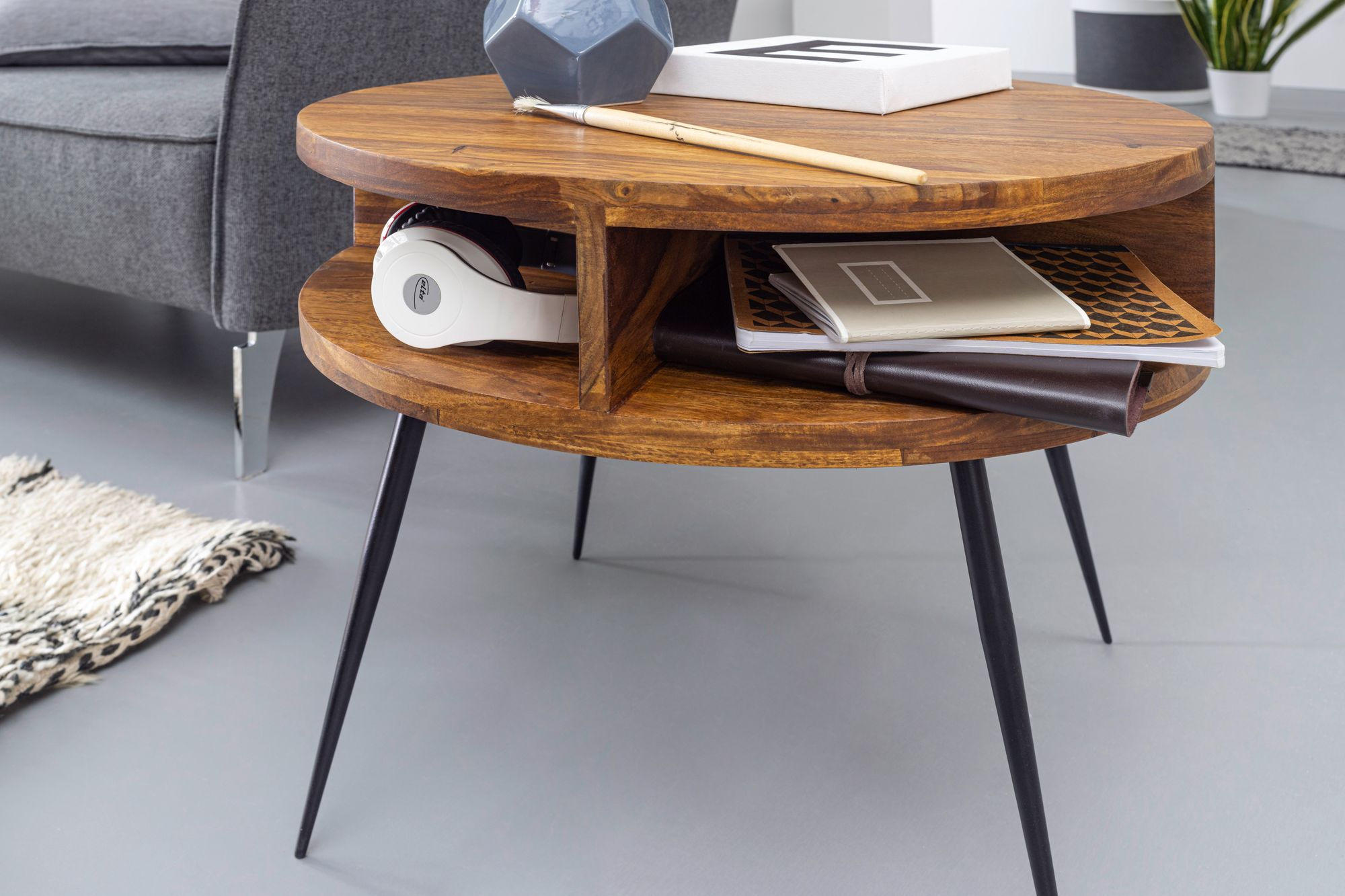 Couchtisch Naestved Sheesham Massivholz Ø 60 cm